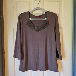 212 Collection Women’s Top Lace Crochet Neckline 3/4 Sleeve Blouse Sz Small